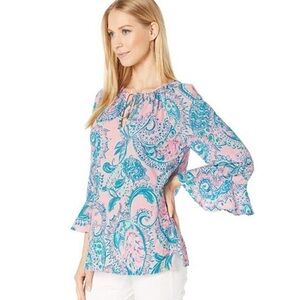 Lilly Pulitzer Willa Flounce Sleeve Top Size XXS